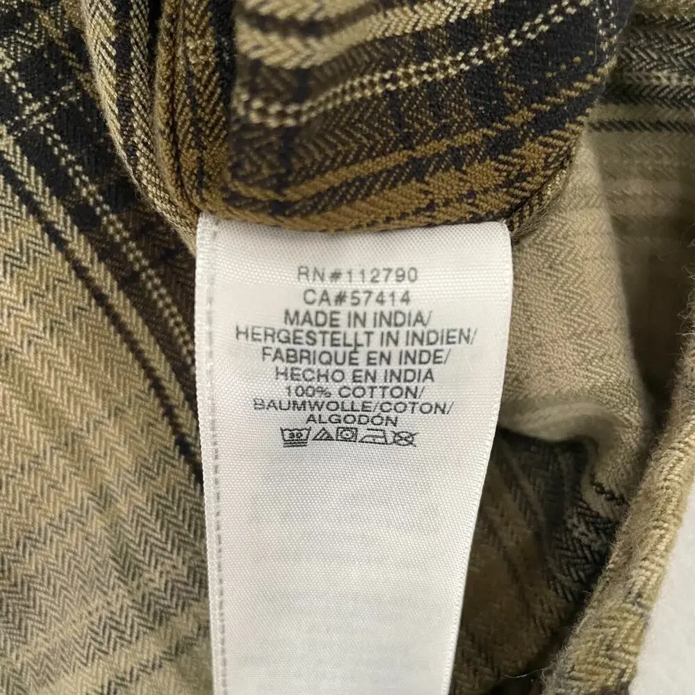 True Religion Shirt Adult Large Brown Flannel Long Sleeve Triple Needle Mens L
